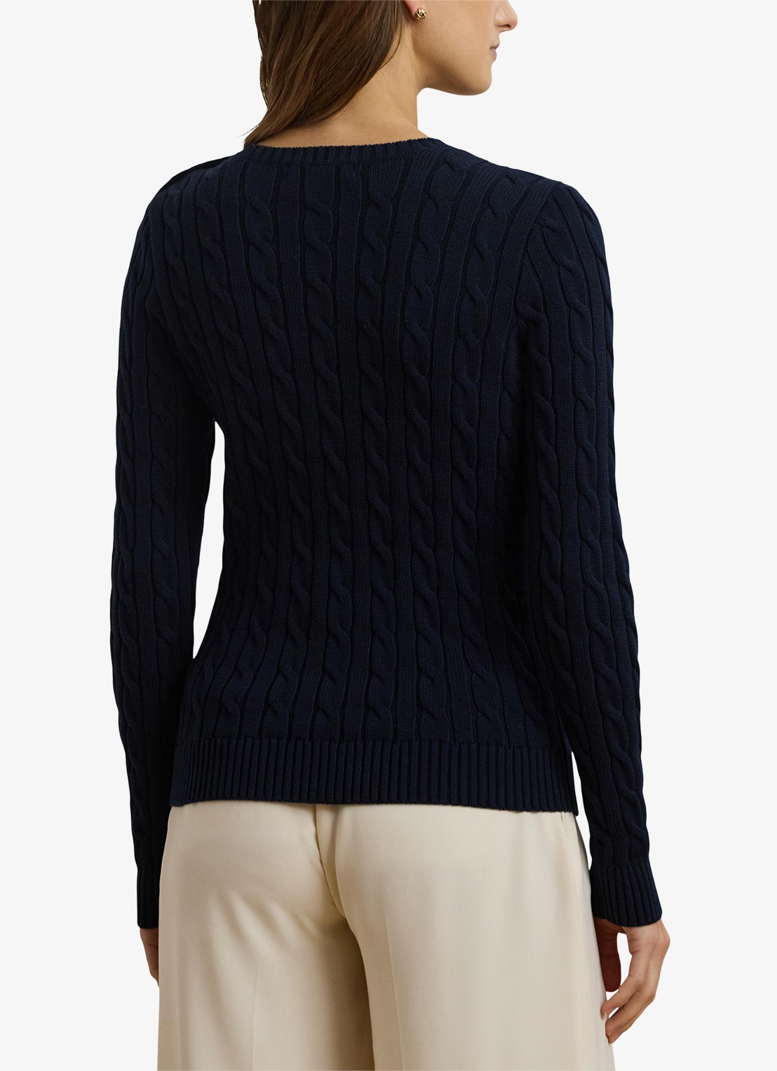 Ralph Lauren Kabelgebreide trui met logoborduring - achterkant 5 lauren navy / donkerblauw