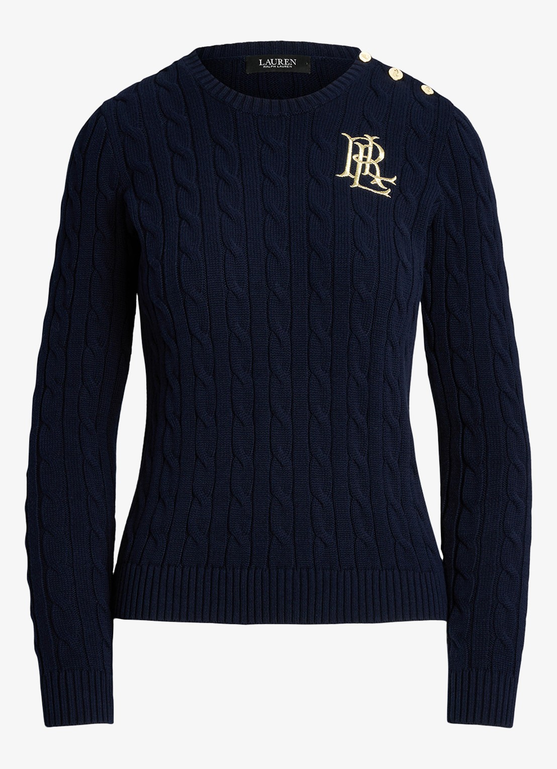 Ralph Lauren Kabelgebreide trui met logoborduring - voorkant 3 lauren navy / donkerblauw