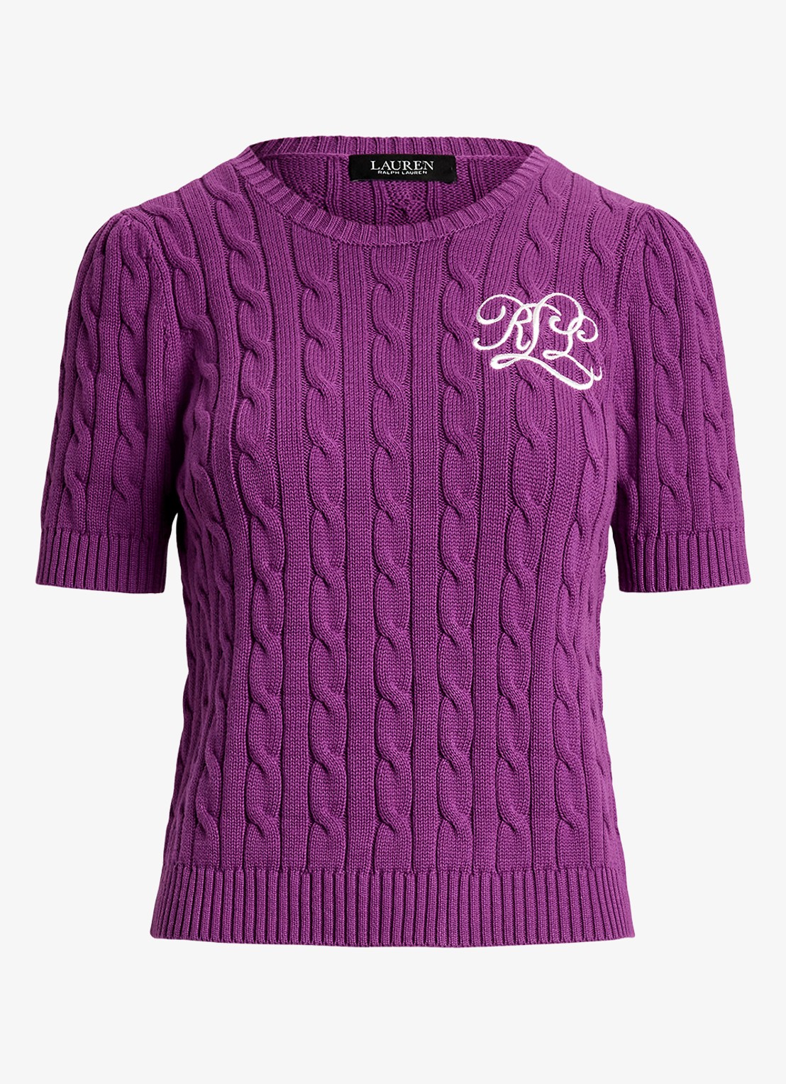 Ralph Lauren Kabelgebreide trui met logoborduring - voorkant 3 paars