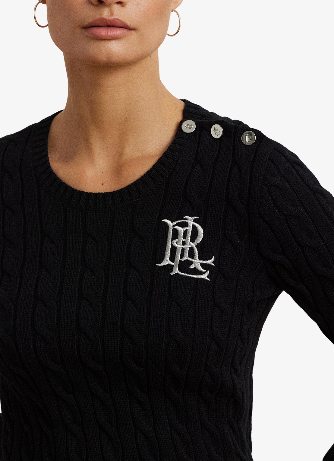 Ralph Lauren Kabelgebreide trui met logoborduring - detail 4 zwart