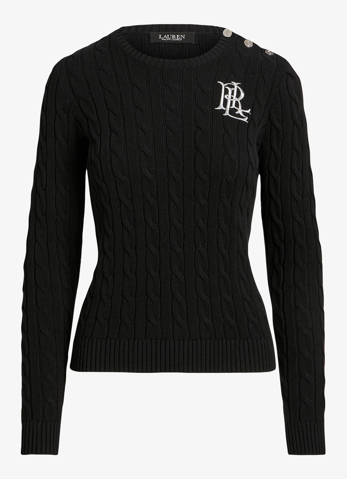 Ralph Lauren Kabelgebreide trui met logoborduring - voorkant 6 zwart