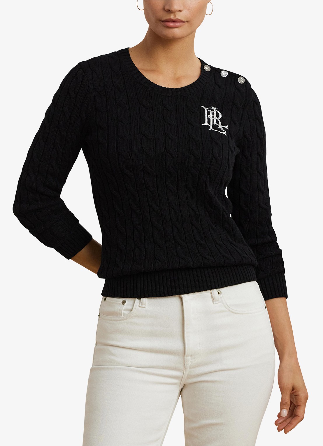 Ralph Lauren Kabelgebreide trui met logoborduring - detail 5 zwart