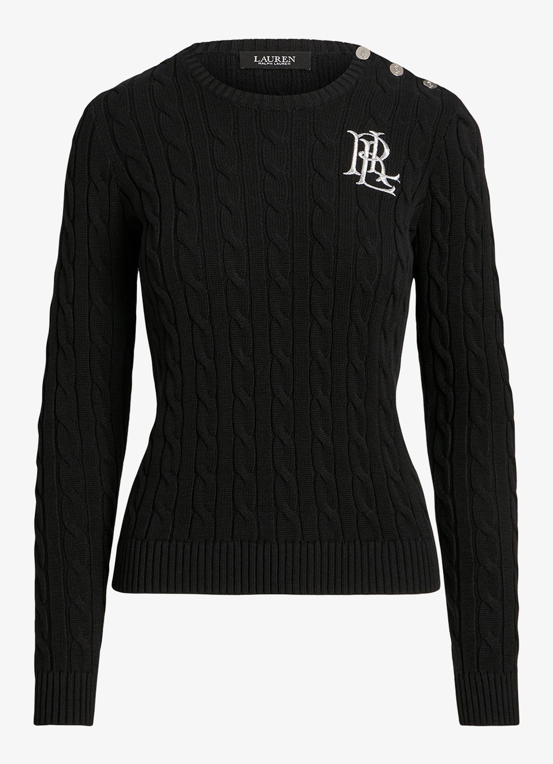 Ralph Lauren Kabelgebreide trui met logoborduring - voorkant 8 zwart