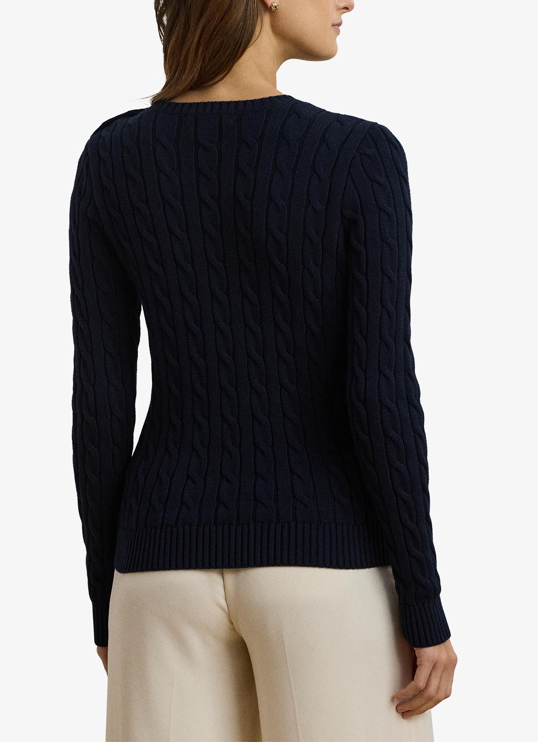 Ralph Lauren Kabelgebreide trui met logoborduring - achterkant donkerblauw