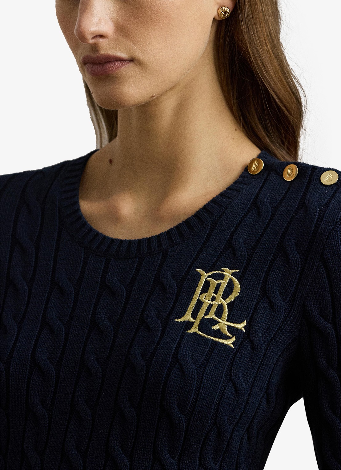 Ralph Lauren Kabelgebreide trui met logoborduring - detail 3 donkerblauw