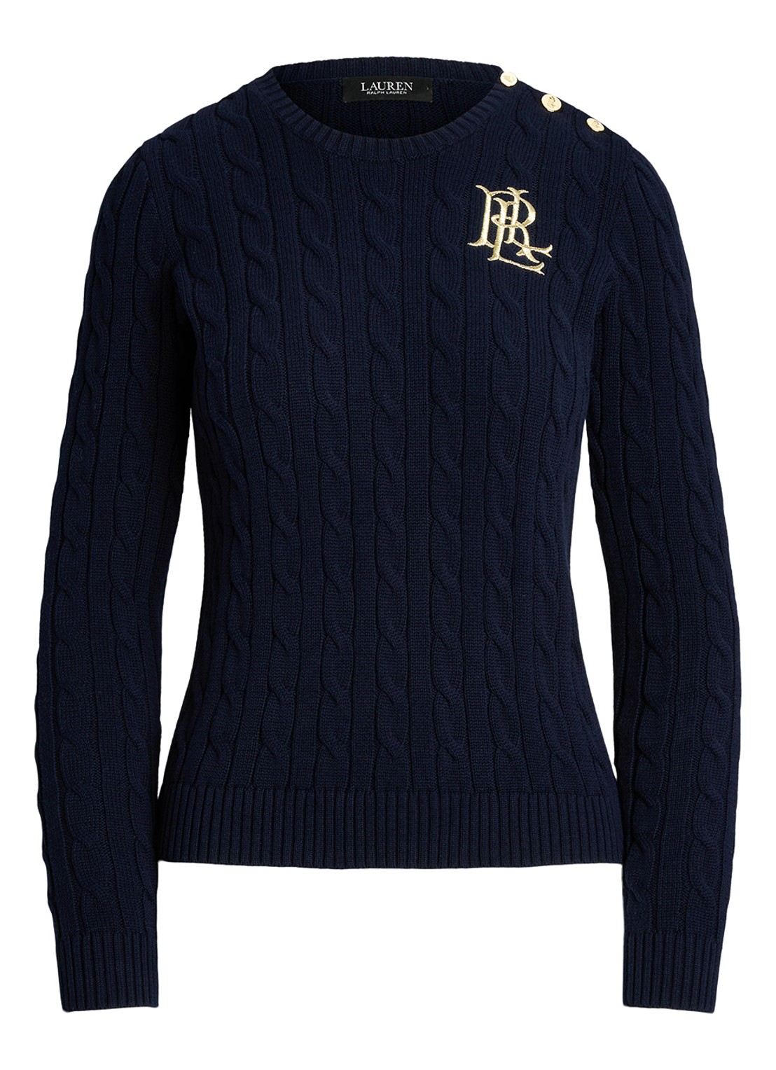 Ralph Lauren Kabelgebreide trui met logoborduring - voorkant 4 donkerblauw