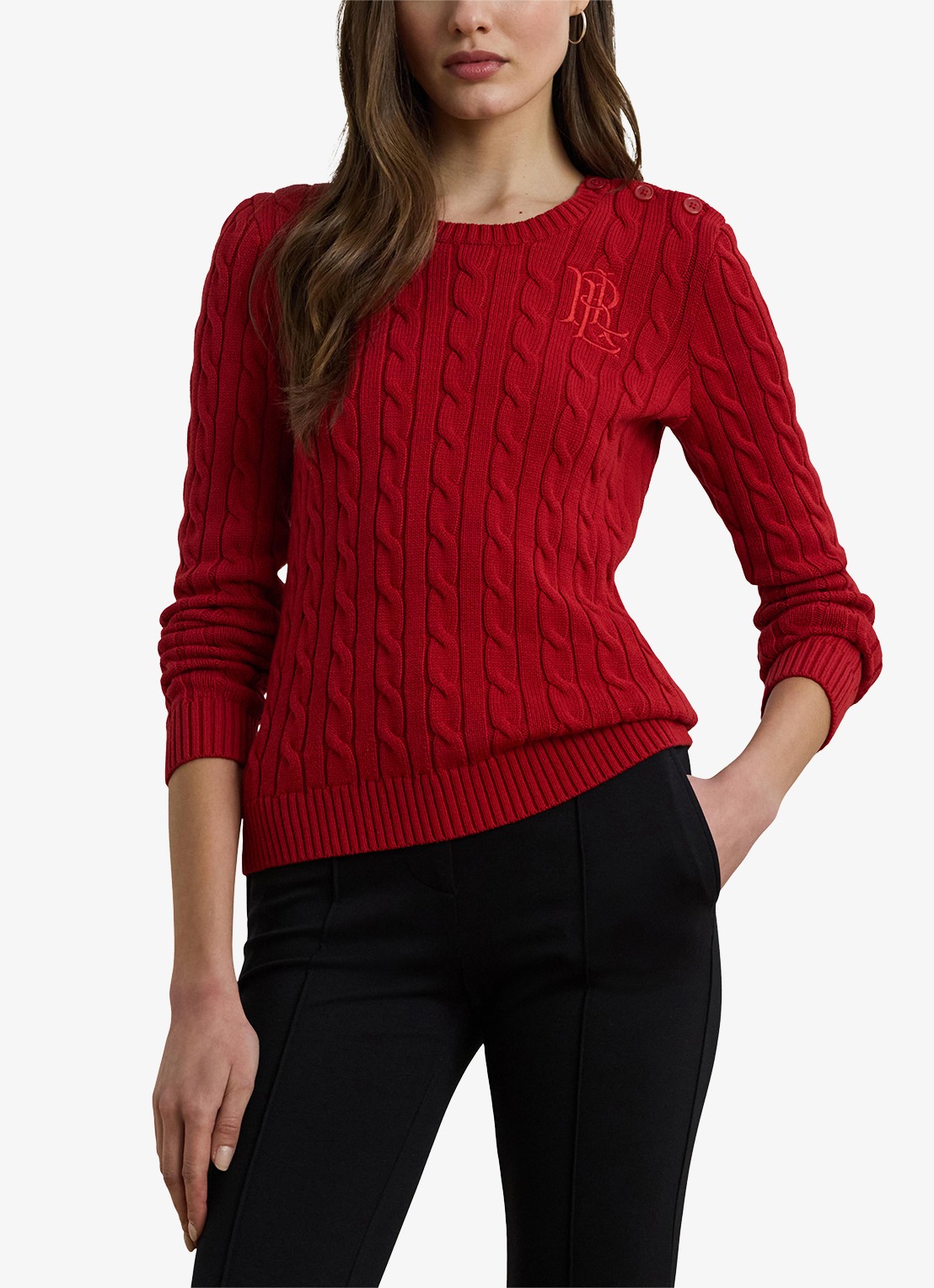 Ralph Lauren Kabelgebreide trui met logoborduring - detail madison red / rood