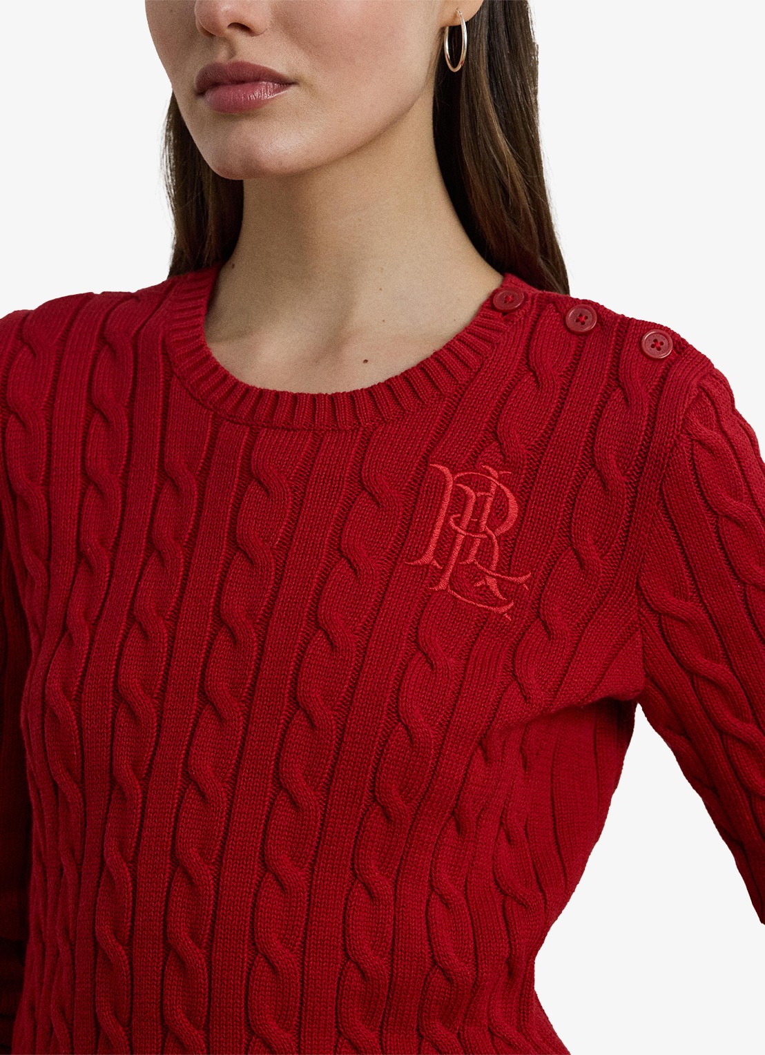 Ralph Lauren Kabelgebreide trui met logoborduring - detail 2 madison red / rood