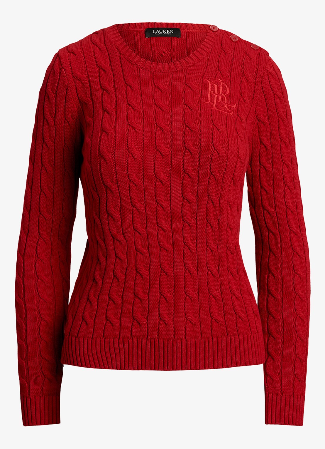 Ralph Lauren Kabelgebreide trui met logoborduring - voorkant 3 madison red / rood