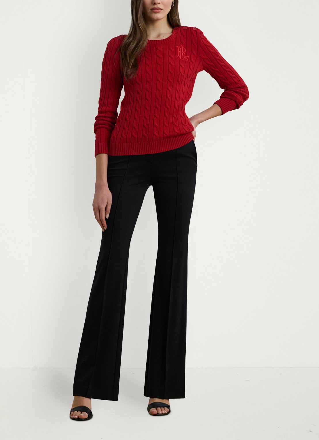Ralph Lauren Kabelgebreide trui met logoborduring - voorkant 4 madison red / rood