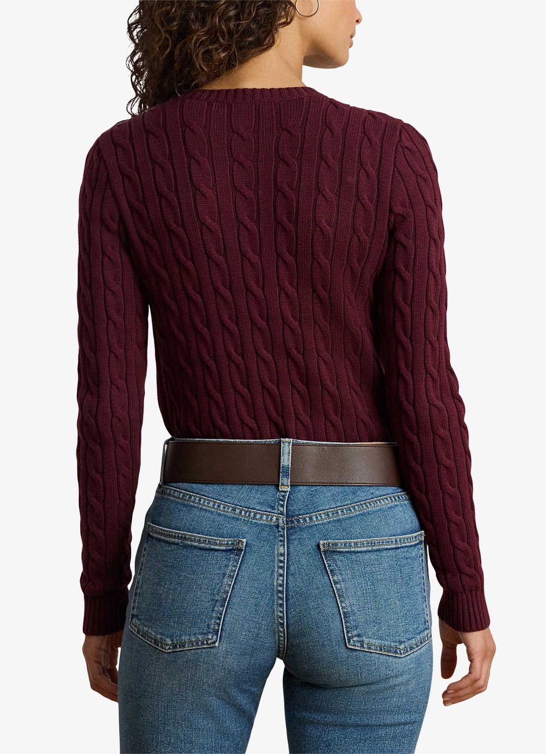 Ralph Lauren Kabelgebreide trui met logoborduring - achterkant 3 dark garnet / bordeauxrood