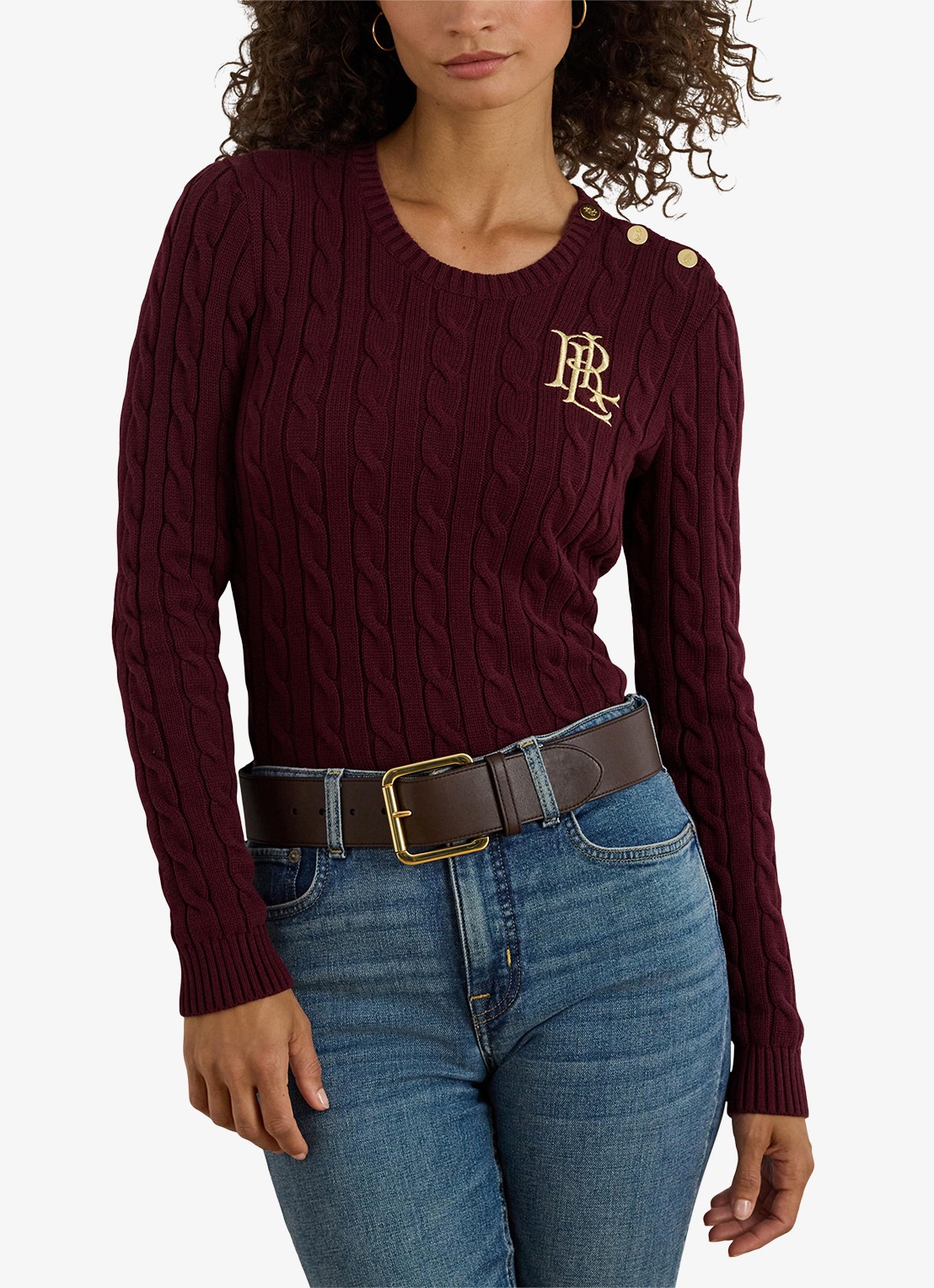 Ralph Lauren Kabelgebreide trui met logoborduring - detail 4 dark garnet / bordeauxrood