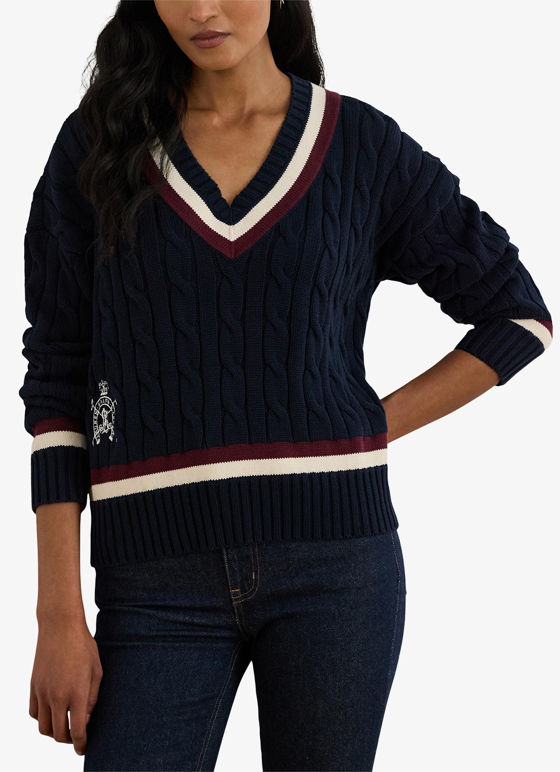 Ralph Lauren Kabelgebreide trui met logoborduring - detail 2 donkerblauw