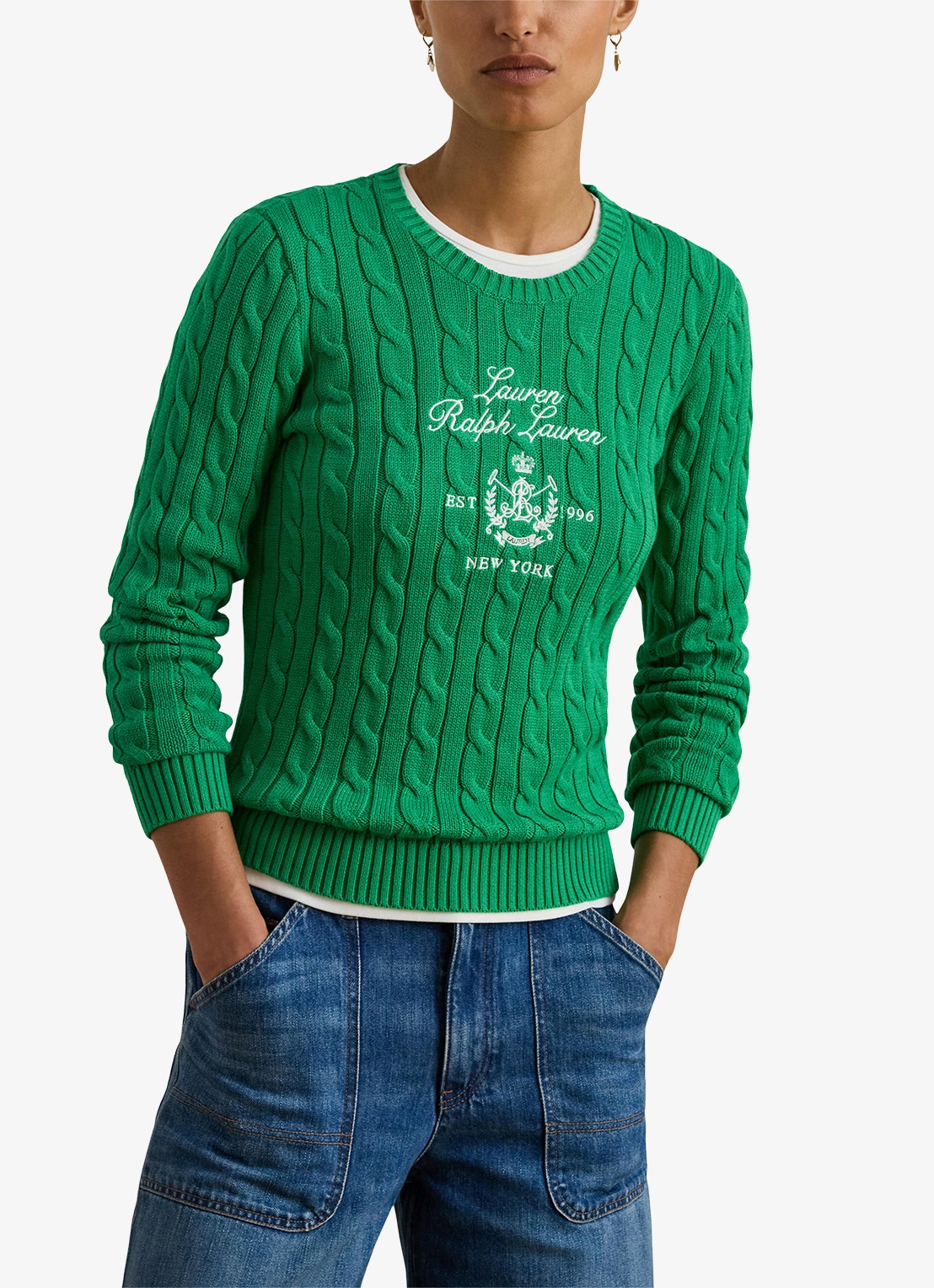 Ralph Lauren Kabelgebreide trui met logoborduring - detail groen