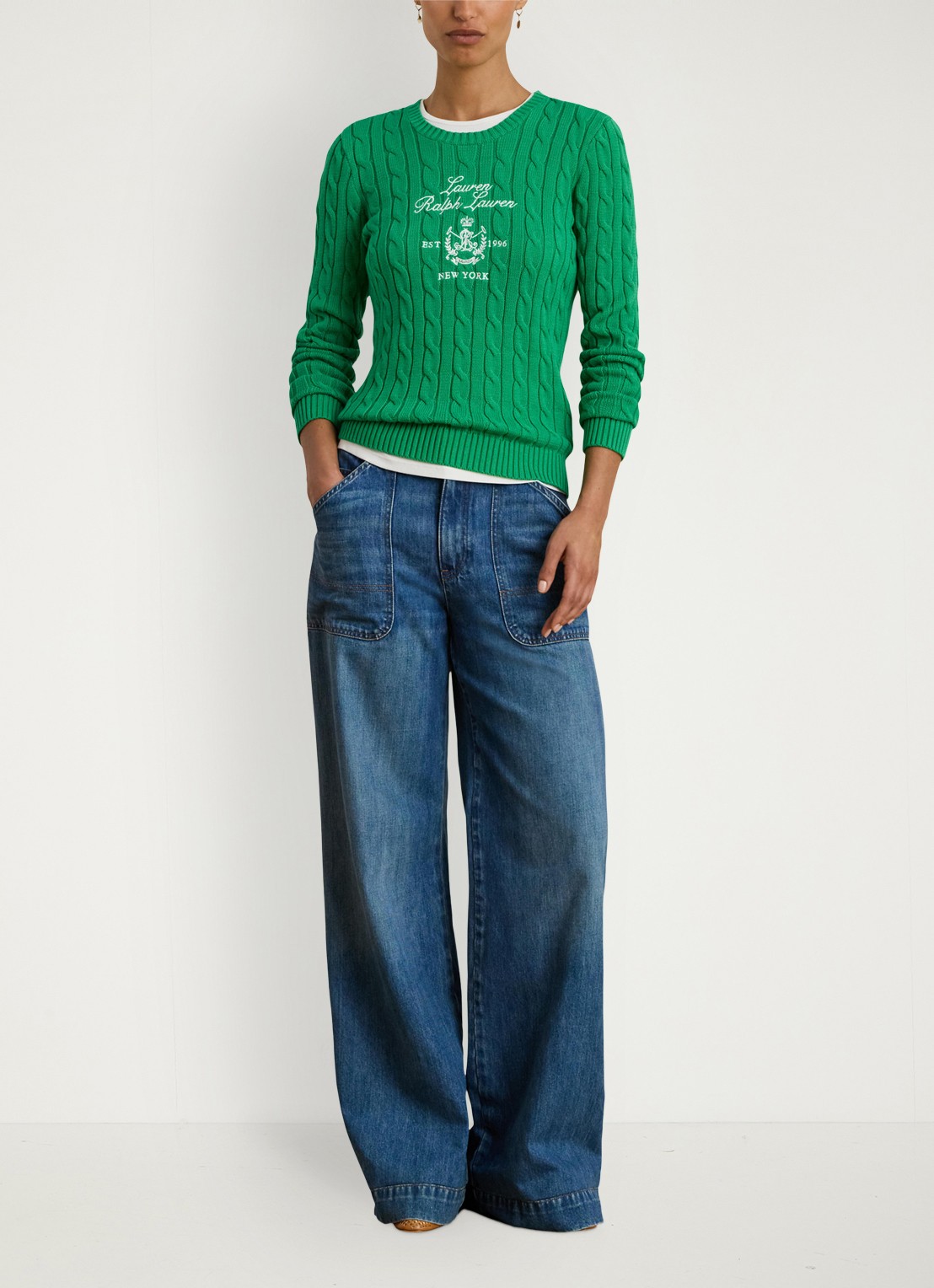 Ralph Lauren Kabelgebreide trui met logoborduring - voorkant 4 groen