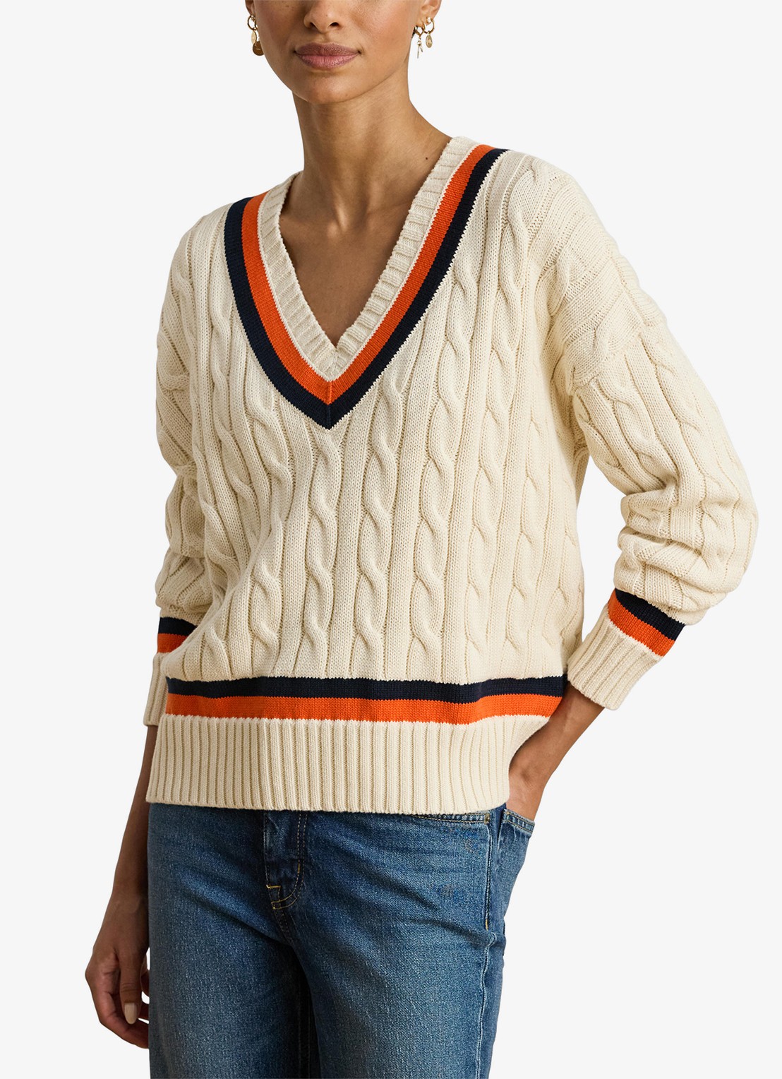 Ralph Lauren Kabelgebreide trui met logoborduring - detail 3 creme