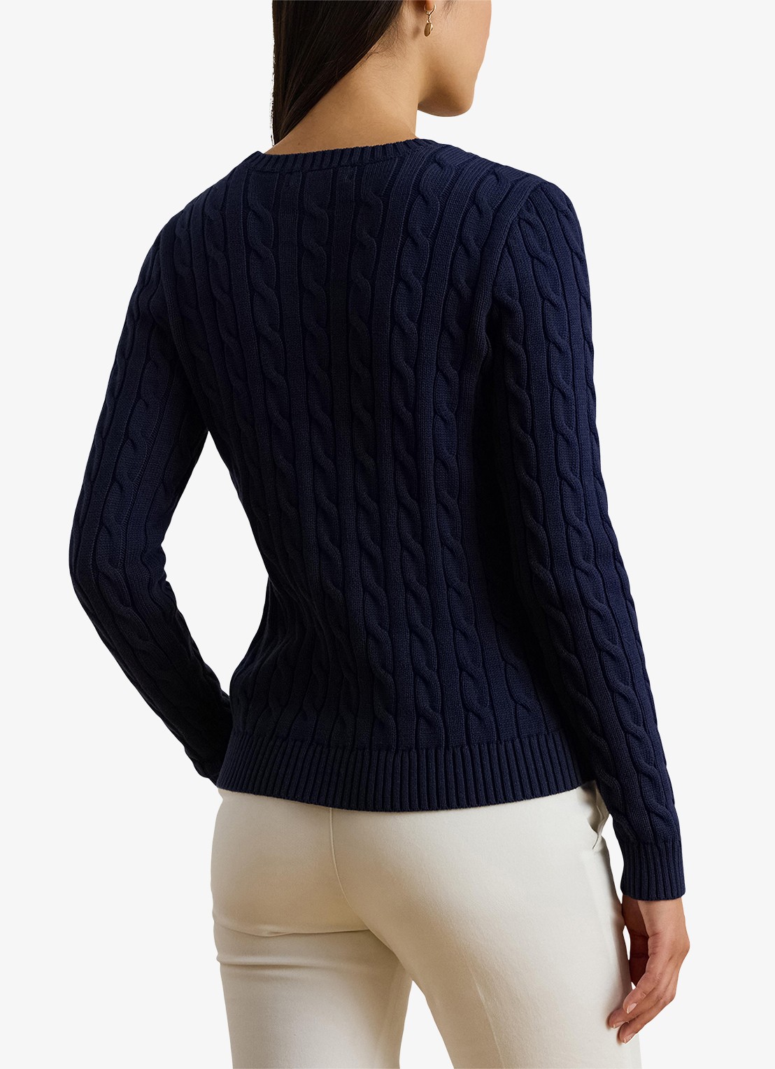 Ralph Lauren Kabelgebreide trui met logoborduring - achterkant donkerblauw