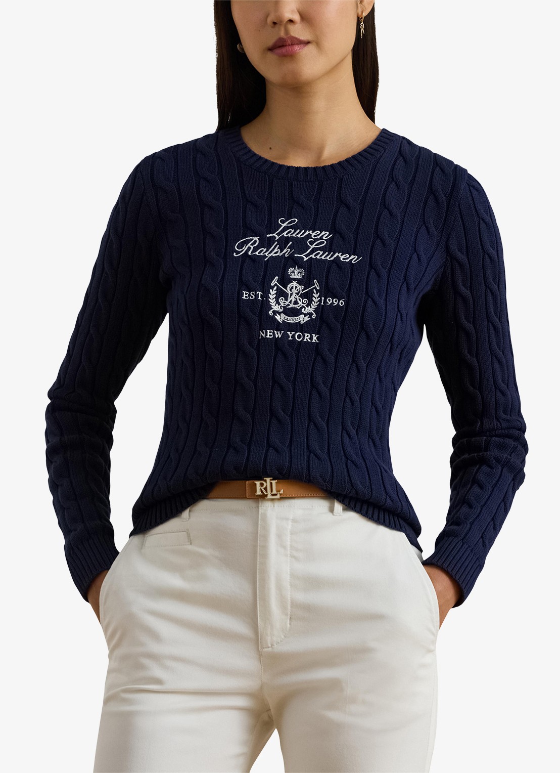 Ralph Lauren Kabelgebreide trui met logoborduring - detail 4 donkerblauw