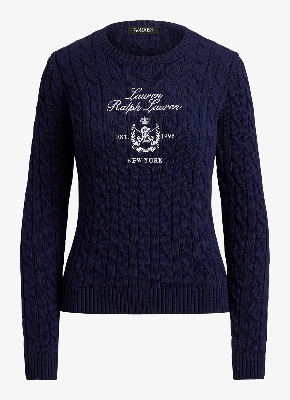 Ralph Lauren Kabelgebreide trui met logoborduring - voorkant 2 donkerblauw