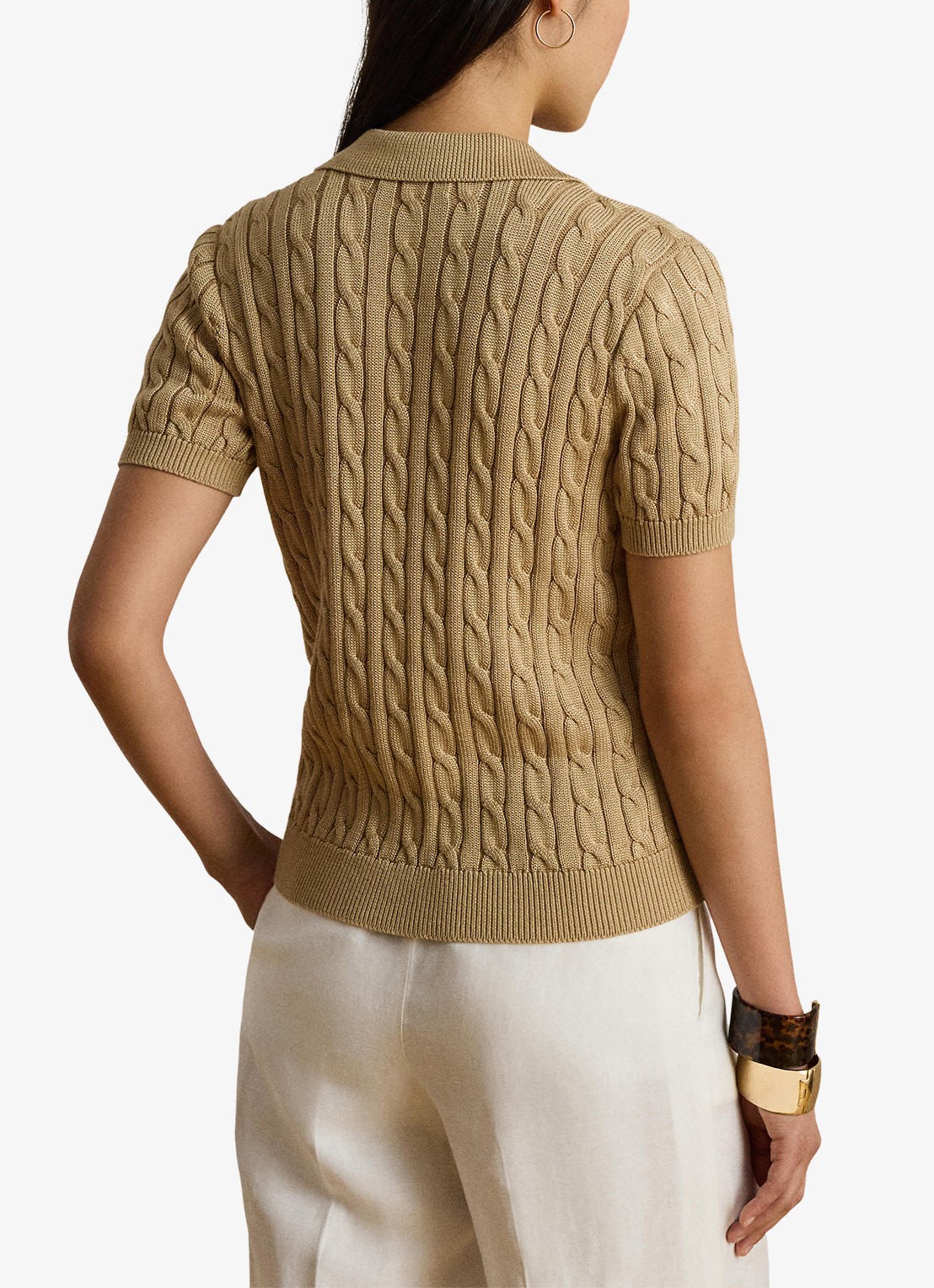 Ralph Lauren Kabelgebreide trui met logoborduring - achterkant 3 birch tan / beige