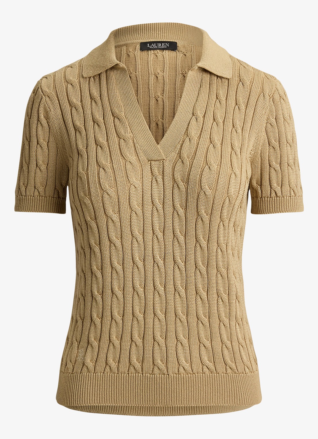 Ralph Lauren Kabelgebreide trui met logoborduring - voorkant birch tan / beige