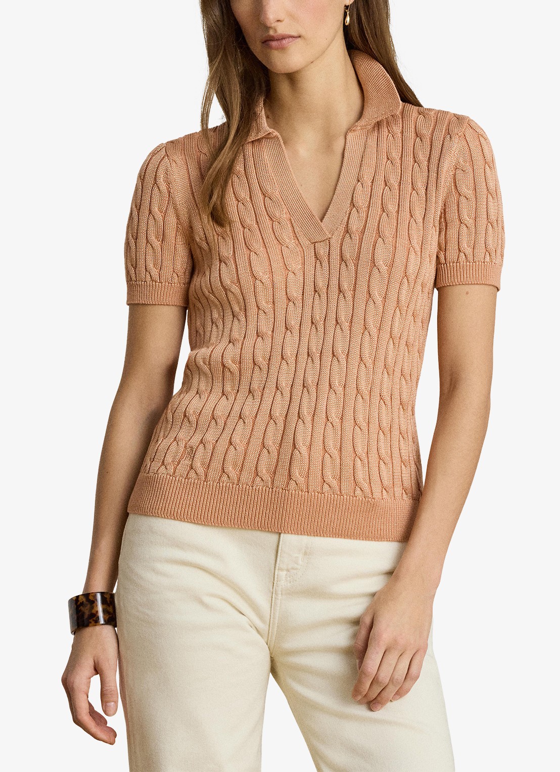 Ralph Lauren Kabelgebreide trui met logoborduring - detail 4 pink sienna / roze