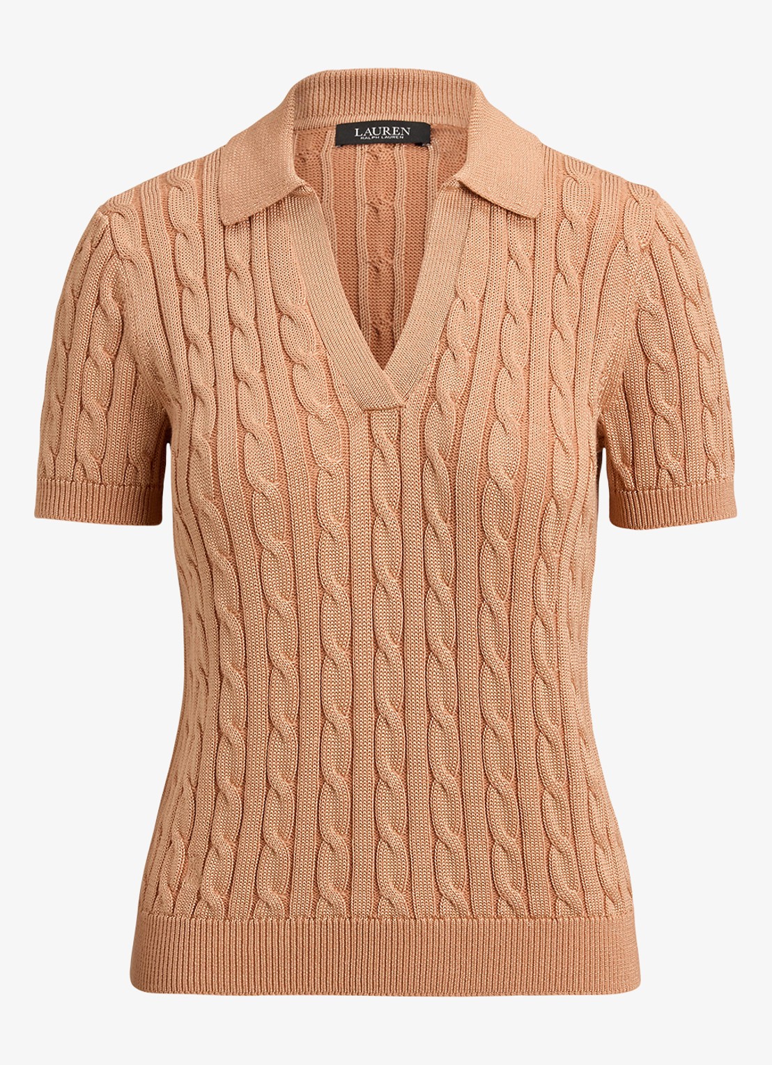 Ralph Lauren Kabelgebreide trui met logoborduring - voorkant pink sienna / roze