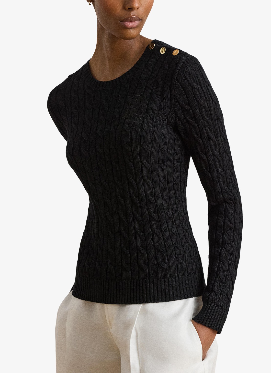 Ralph Lauren Kabelgebreide trui met logoborduring - detail zwart