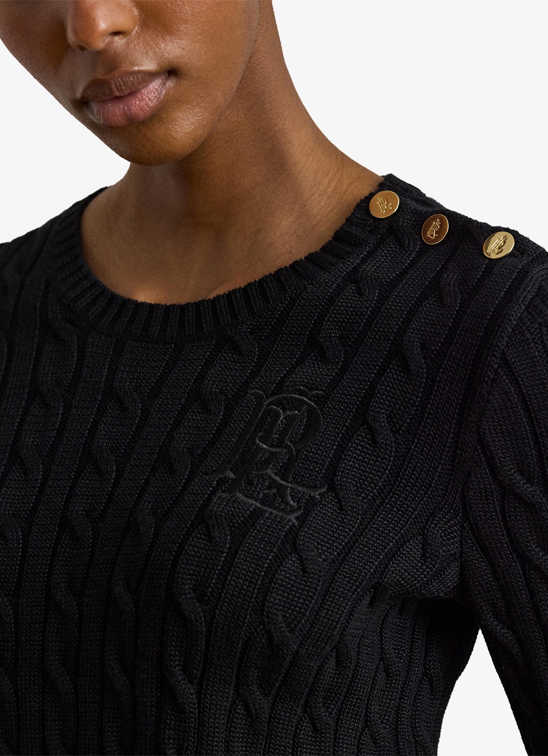 Ralph Lauren Kabelgebreide trui met logoborduring - detail 2 zwart