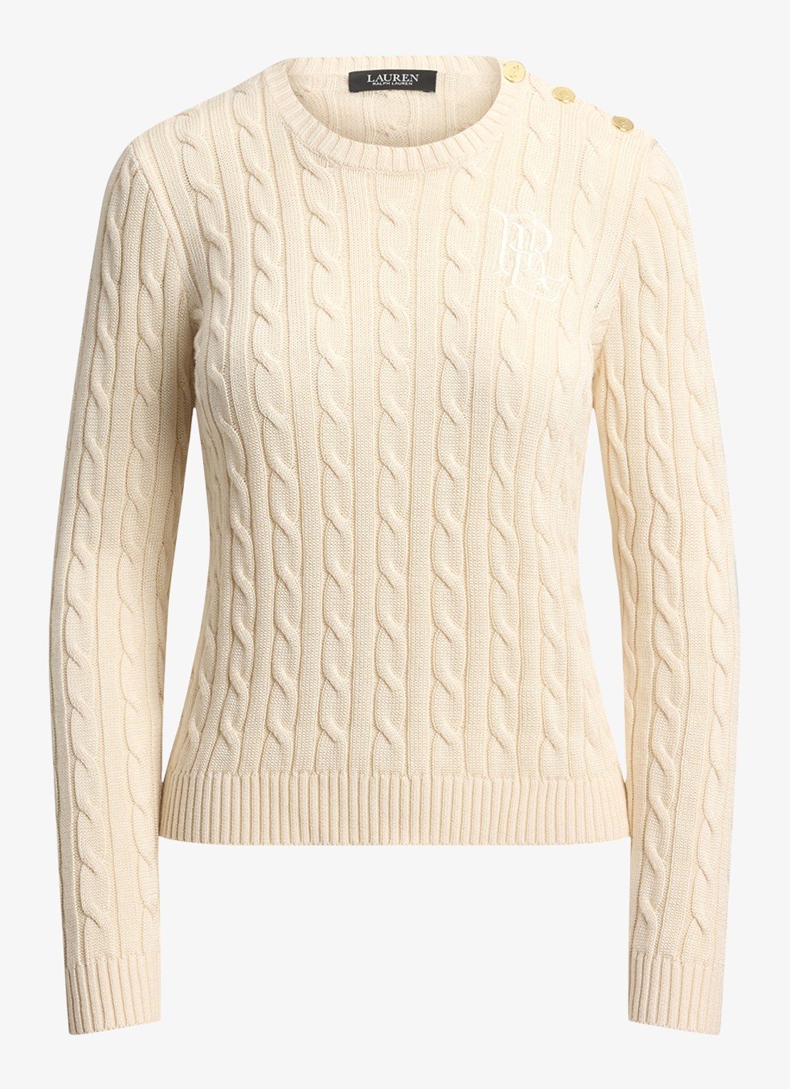 Ralph Lauren Kabelgebreide trui met logoborduring - voorkant mascarpone crème / crème