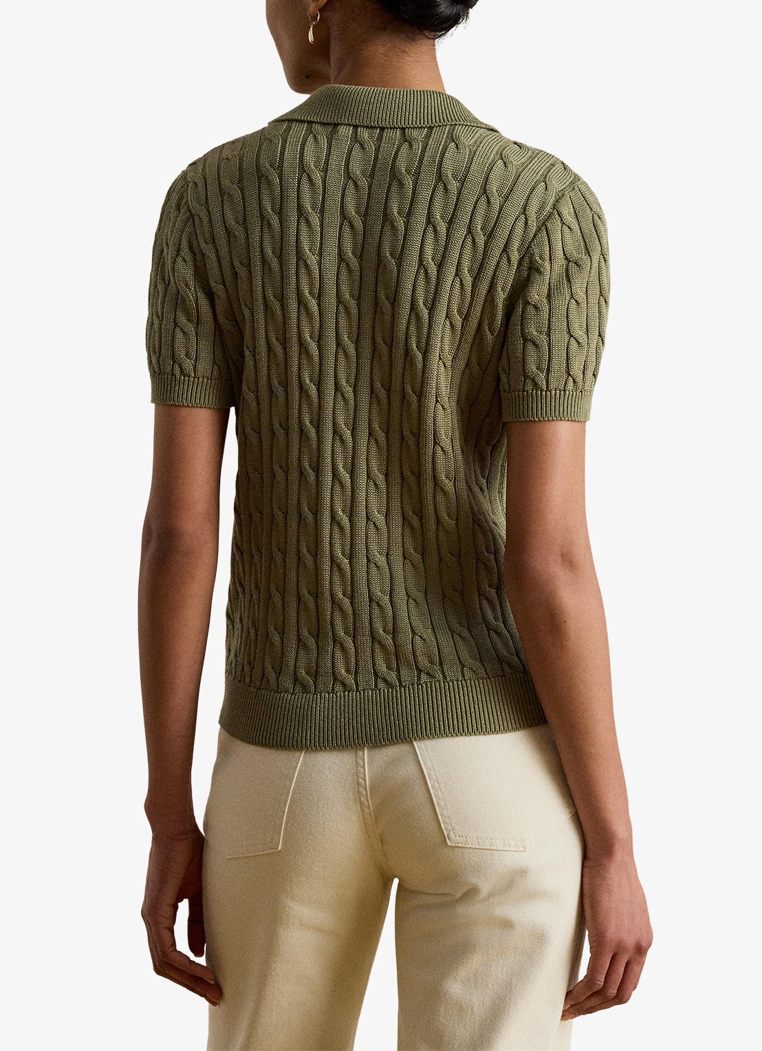 Ralph Lauren Kabelgebreide trui met logoborduring - achterkant light agave / groen