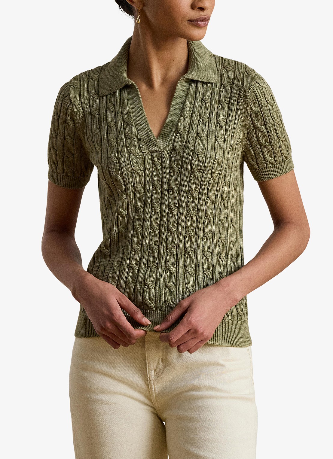 Ralph Lauren Kabelgebreide trui met logoborduring - detail 4 light agave / groen