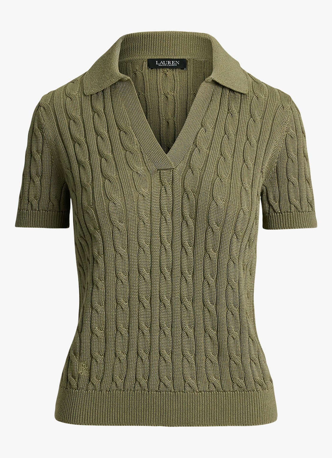 Ralph Lauren Kabelgebreide trui met logoborduring - voorkant 2 light agave / groen