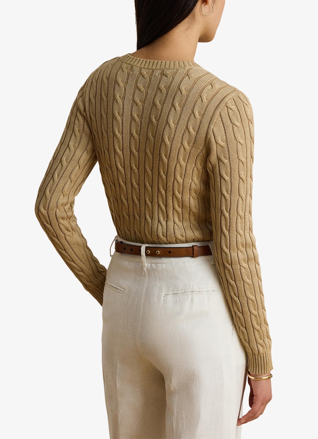 Ralph Lauren Kabelgebreide trui met logoborduring - achterkant 5 birch tan / beige