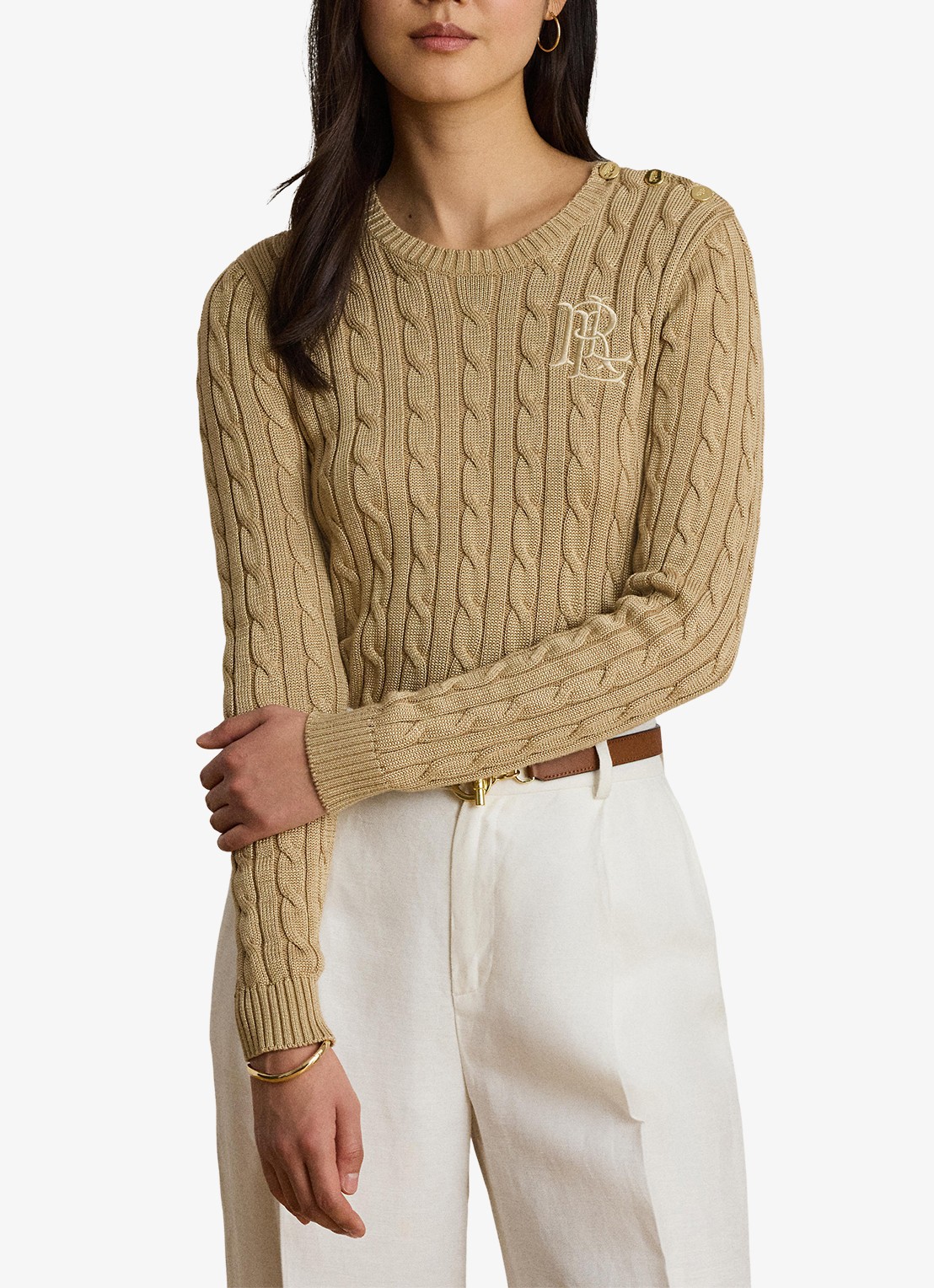 Ralph Lauren Kabelgebreide trui met logoborduring - detail 3 birch tan / beige