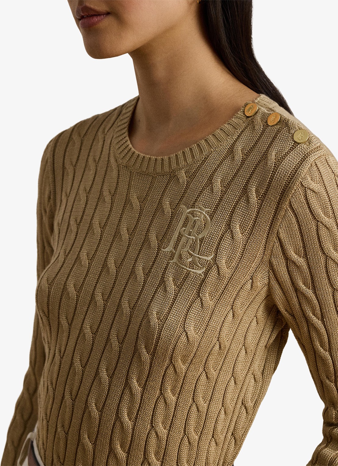 Ralph Lauren Kabelgebreide trui met logoborduring - detail 4 birch tan / beige