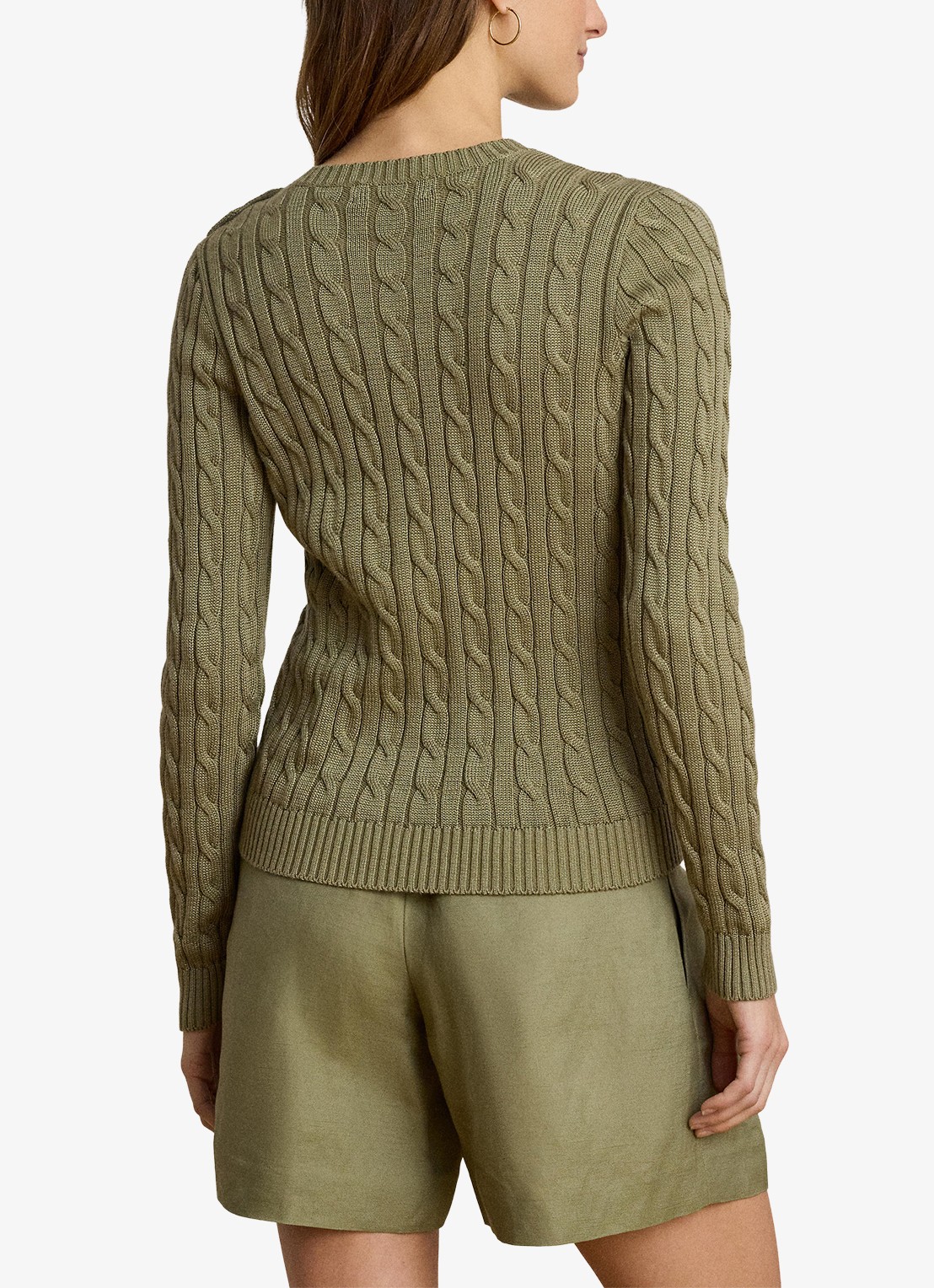 Ralph Lauren Kabelgebreide trui met logoborduring - achterkant 3 light agave / groen