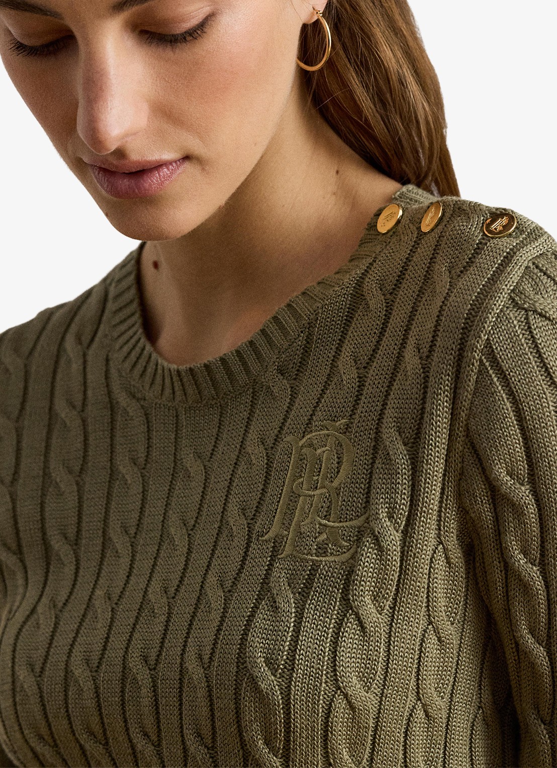 Ralph Lauren Kabelgebreide trui met logoborduring - detail 5 light agave / groen