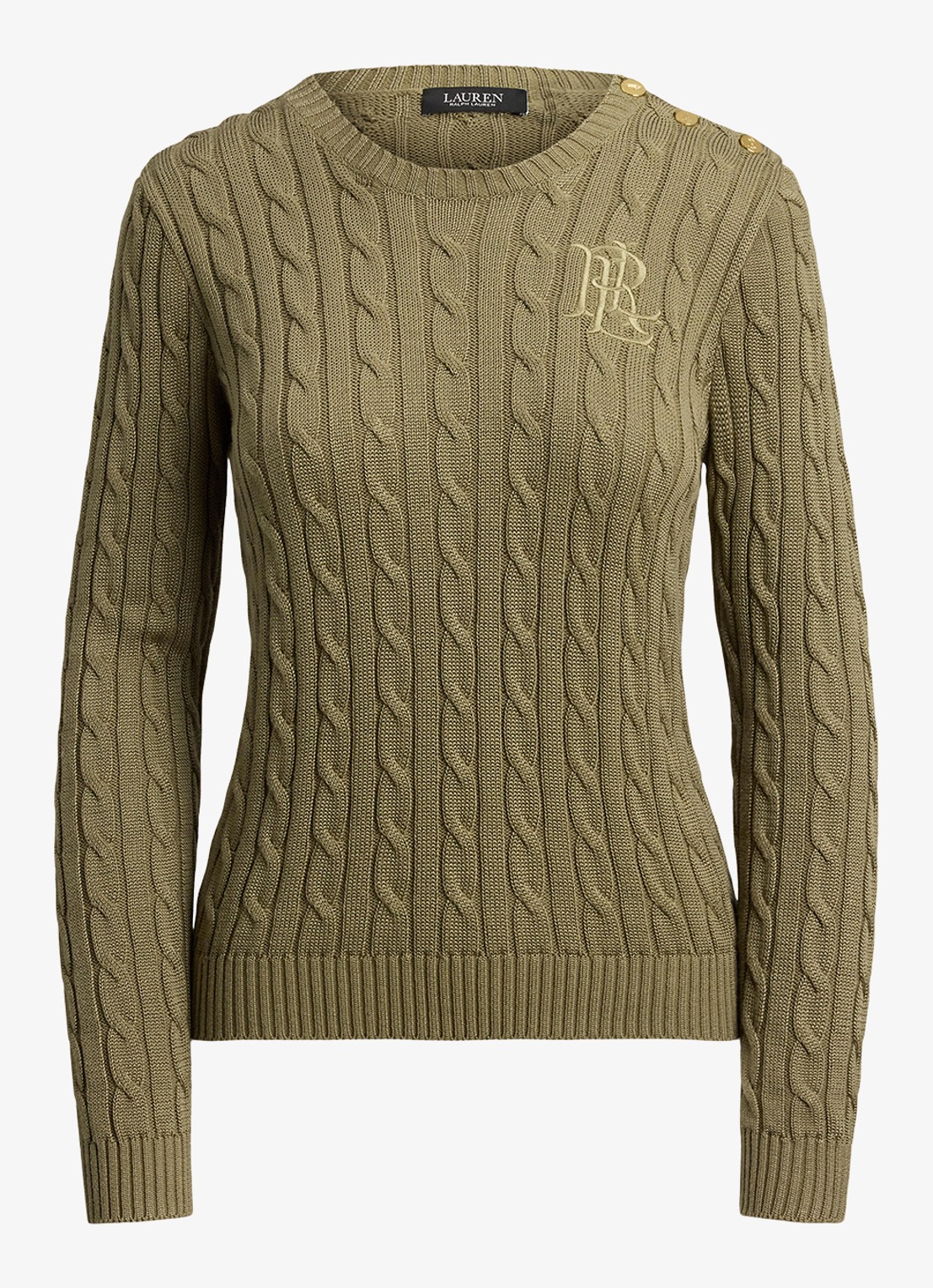 Ralph Lauren Kabelgebreide trui met logoborduring - voorkant light agave / groen