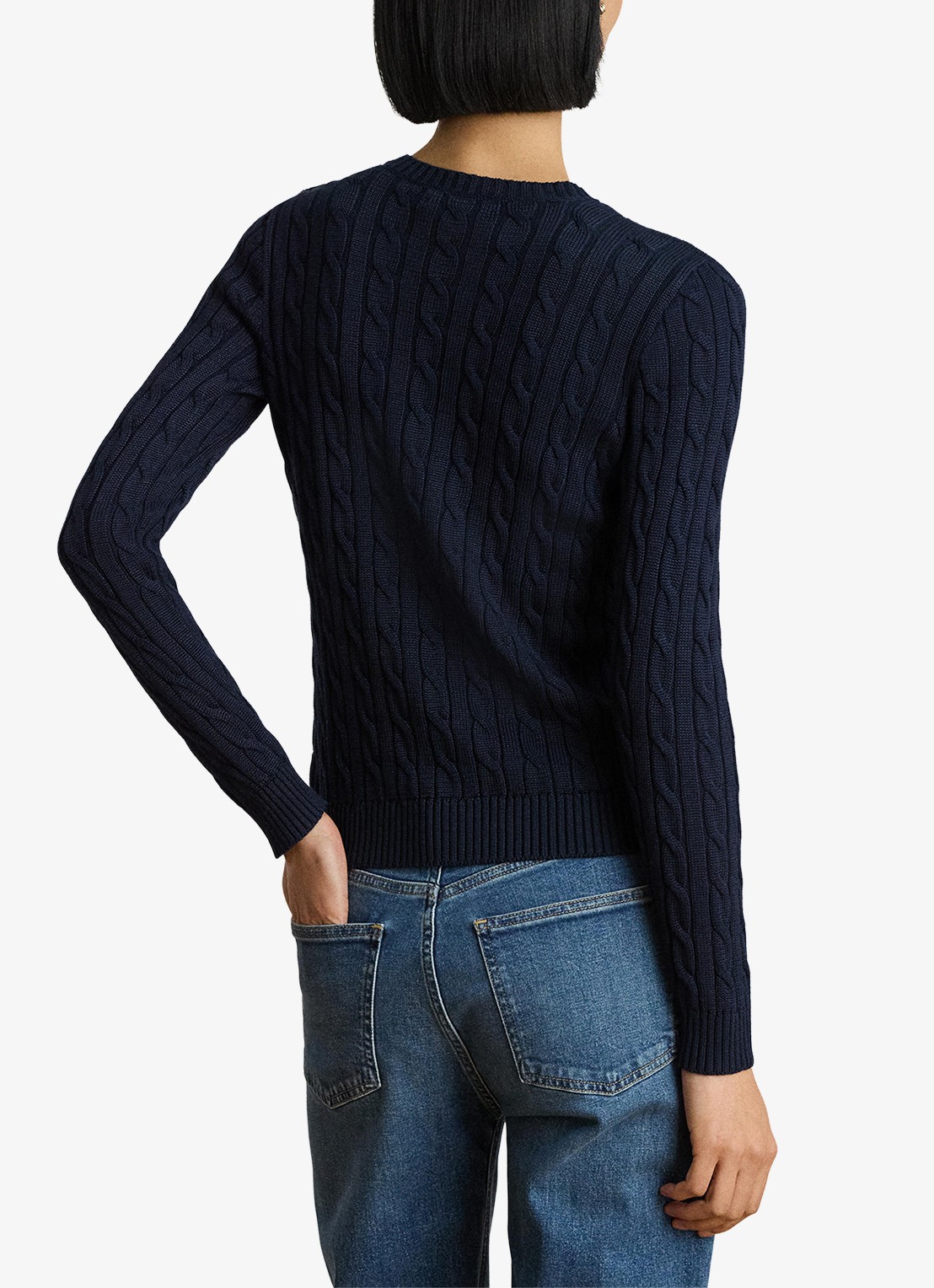 Ralph Lauren Kabelgebreide trui met logoborduring - achterkant 3 lauren navy / blauw