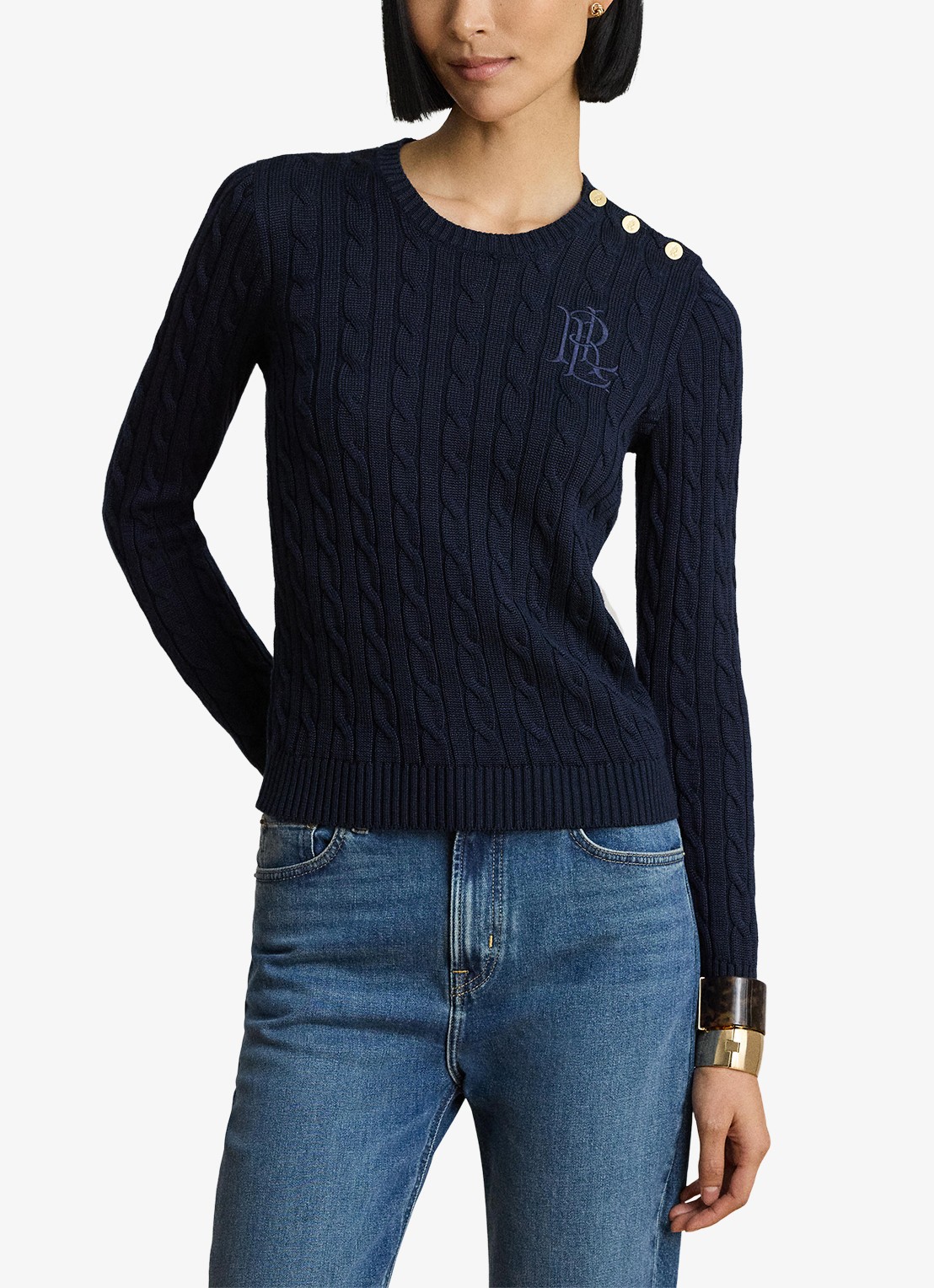 Ralph Lauren Kabelgebreide trui met logoborduring - detail lauren navy / blauw