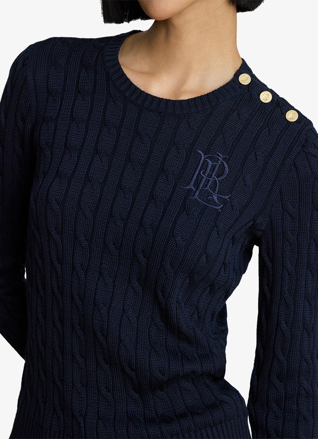 Ralph Lauren Kabelgebreide trui met logoborduring - detail 2 lauren navy / blauw