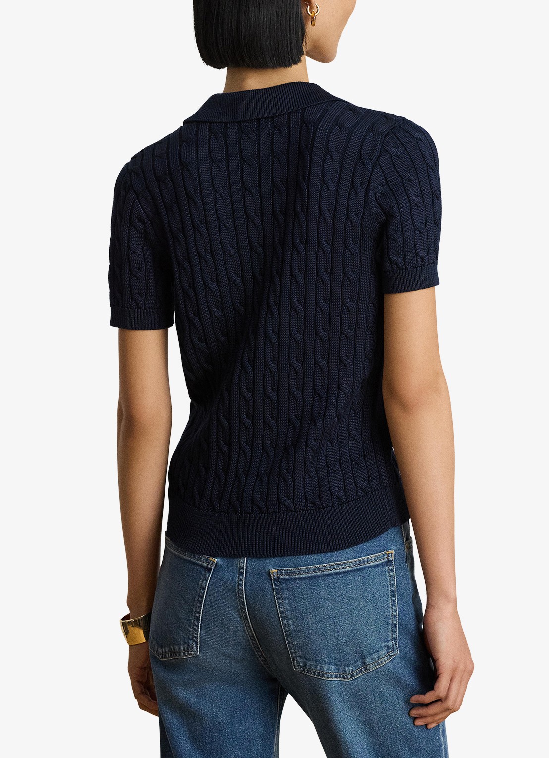 Ralph Lauren Kabelgebreide trui met logoborduring - achterkant 3 lauren navy / blauw
