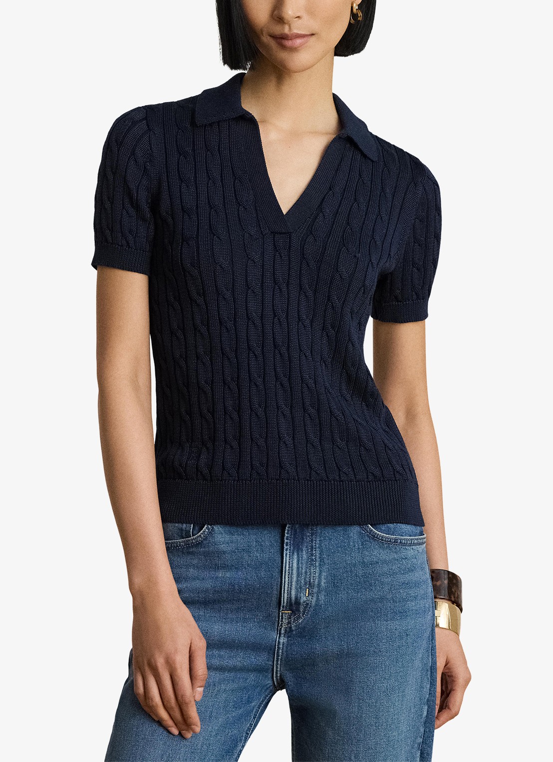 Ralph Lauren Kabelgebreide trui met logoborduring - detail 4 lauren navy / blauw