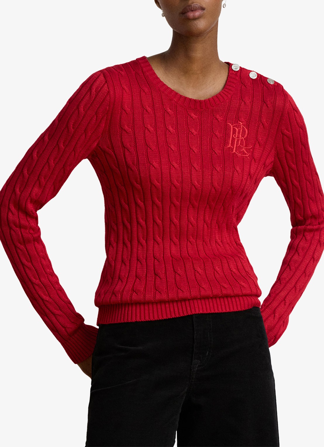 Ralph Lauren Kabelgebreide trui met logoborduring - detail 4 ralph red / rood