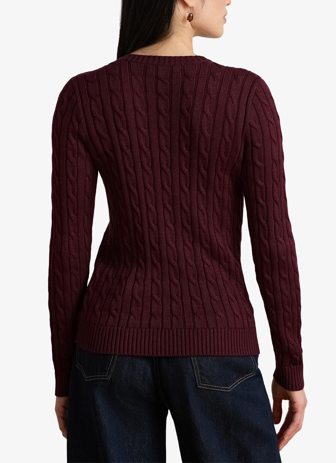 Ralph Lauren Kabelgebreide trui met logoborduring - achterkant 3 dark garnet / bordeauxrood