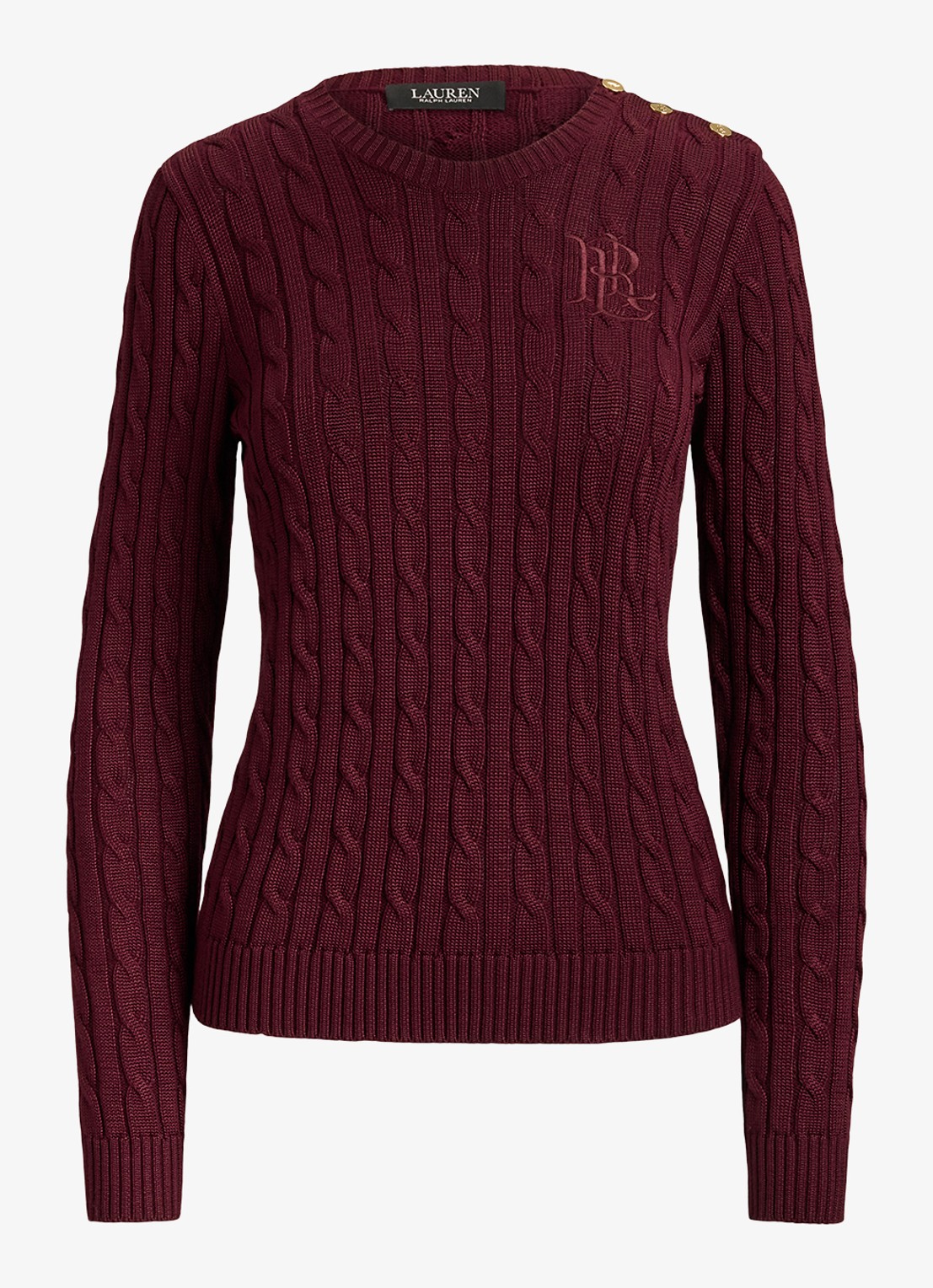 Ralph Lauren Kabelgebreide trui met logoborduring - voorkant 4 dark garnet / bordeauxrood