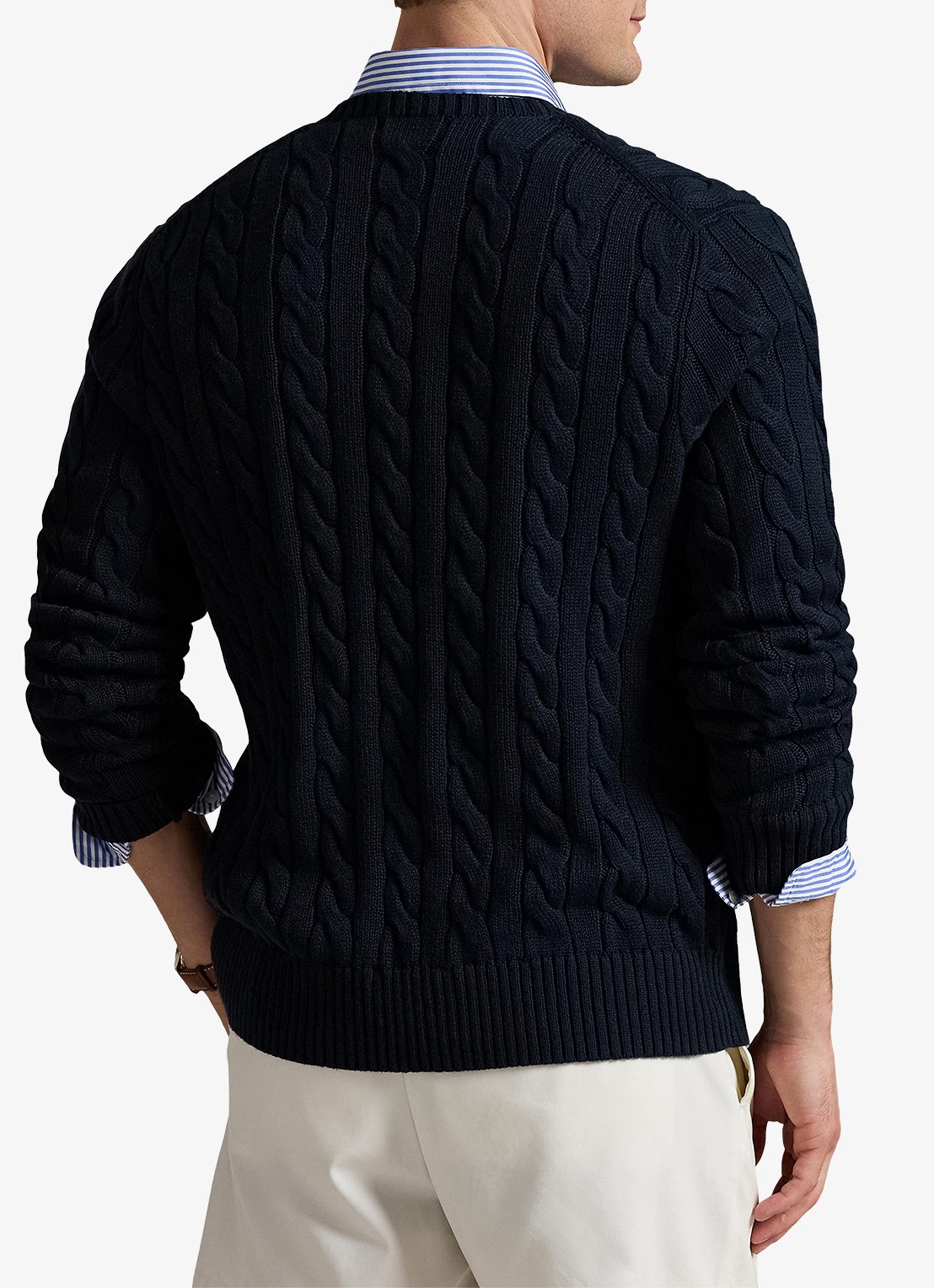 Ralph Lauren Kabelgebreide trui met logoborduring - achterkant 8 hunter navy / blauw