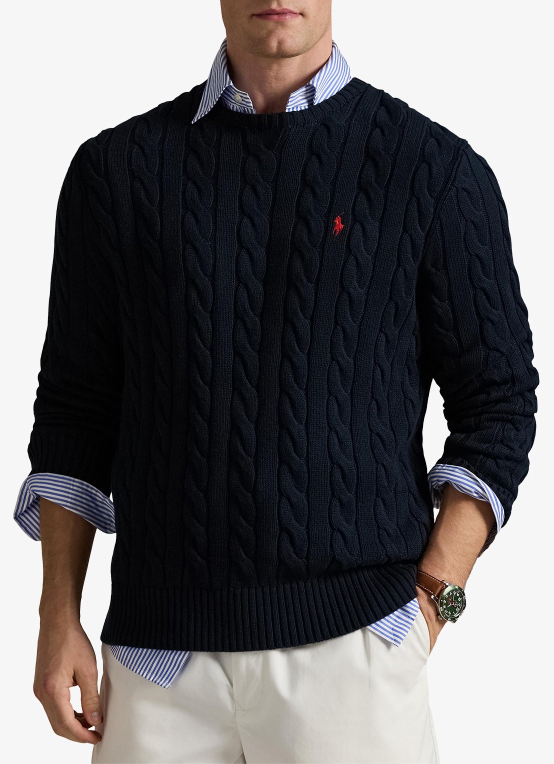 Ralph Lauren Kabelgebreide trui met logoborduring - detail 4 hunter navy / blauw
