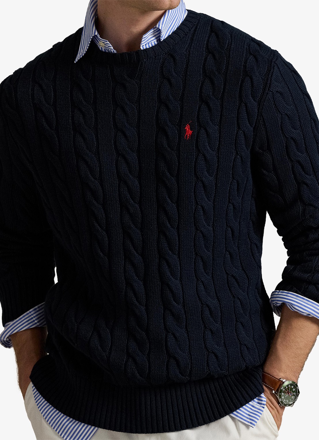 Ralph Lauren Kabelgebreide trui met logoborduring - detail 5 hunter navy / blauw
